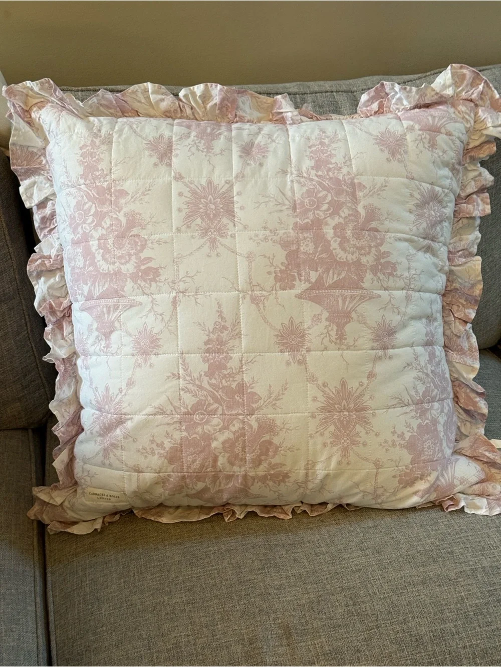 Set of two - Ruffled Floral Square Pillow cover - Pink and white